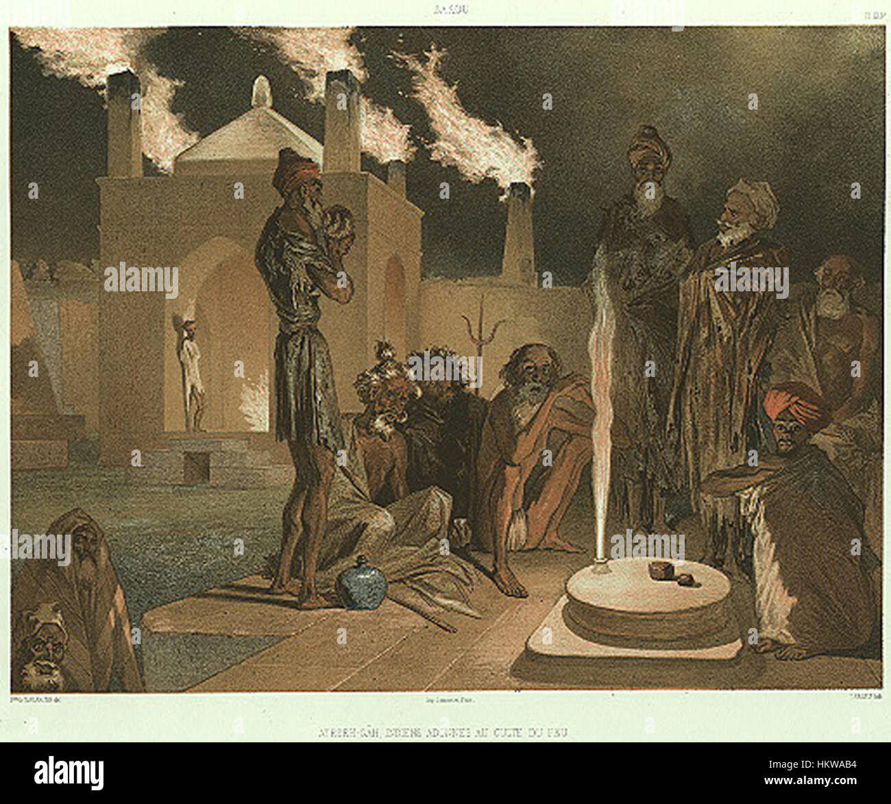 This artwork depicts the ancient practice of fire worship by indigenous ...