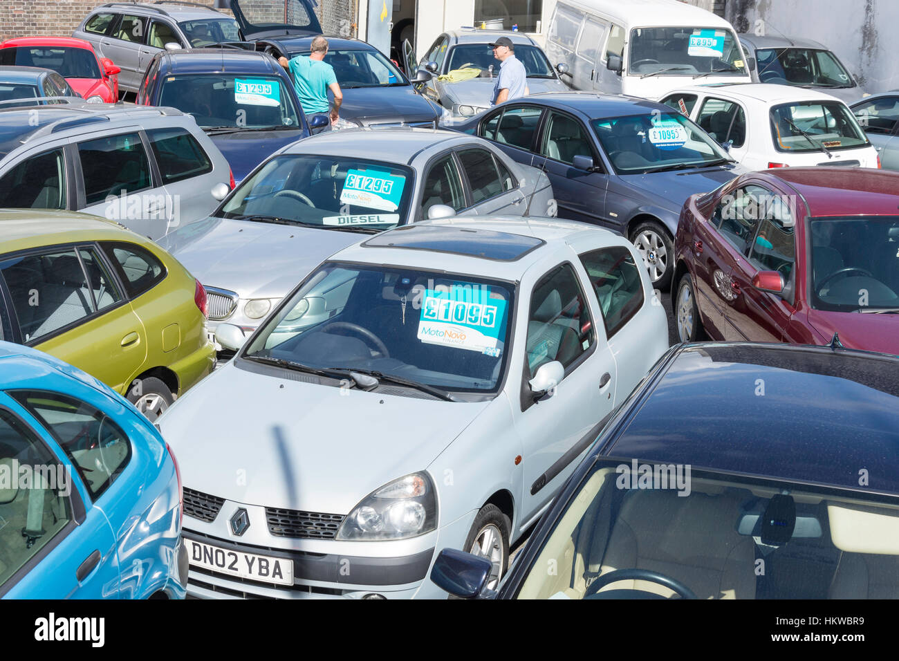 Small car dealers yard, Millbay Road, Plymouth, Devon, England, United Kingdom Stock Photo