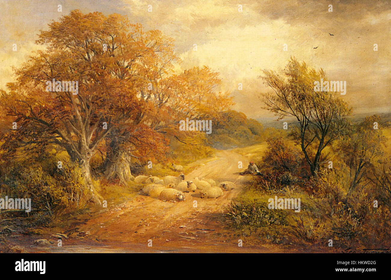 This painting by George Turner depicts a serene landscape of Water Lane in Derbyshire, capturing the tranquility of rural England with a focus on natural beauty and peaceful rural life. Stock Photo