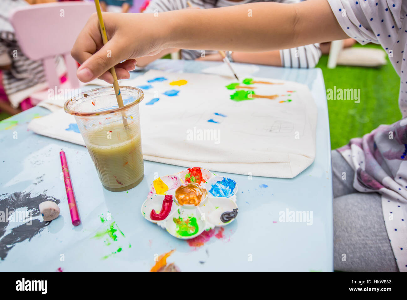Mixing Water Colors in a painting Class Stock Photo Alamy