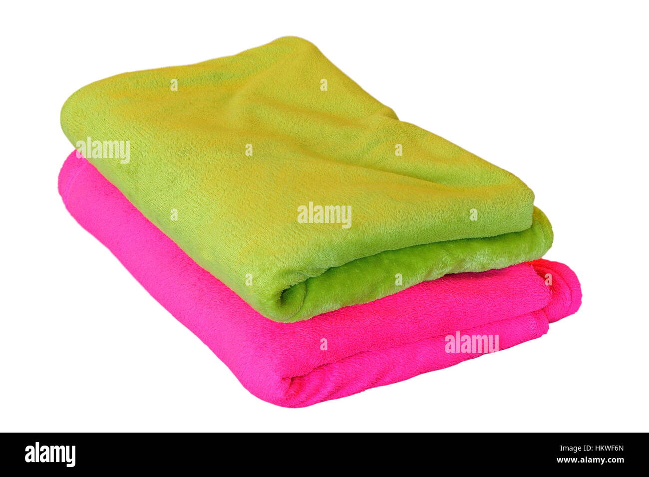 two blankets isolated over white background, green and pink Stock Photo Alamy