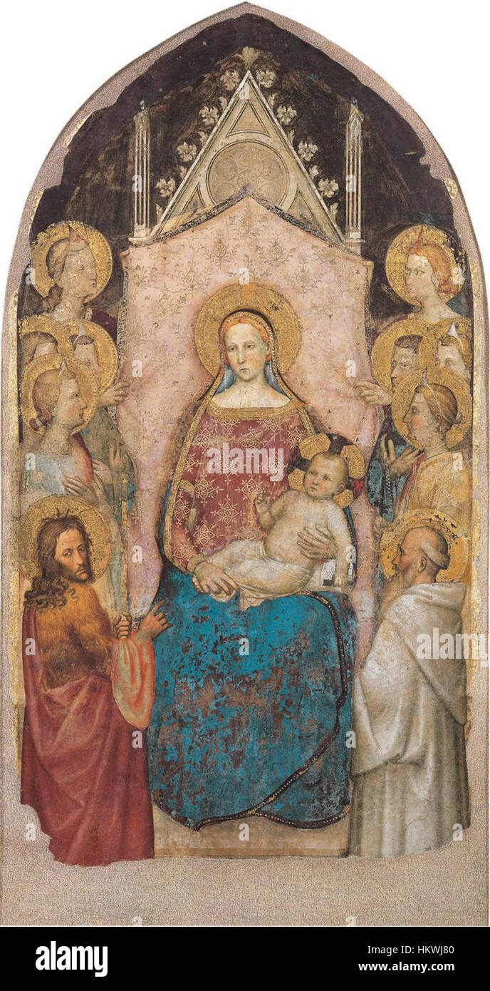 Giottino. Madonna and Child with Angels, st. John the Baptist and st. Benedictus c.1356 Galleria dell'Academia, Florence Stock Photo