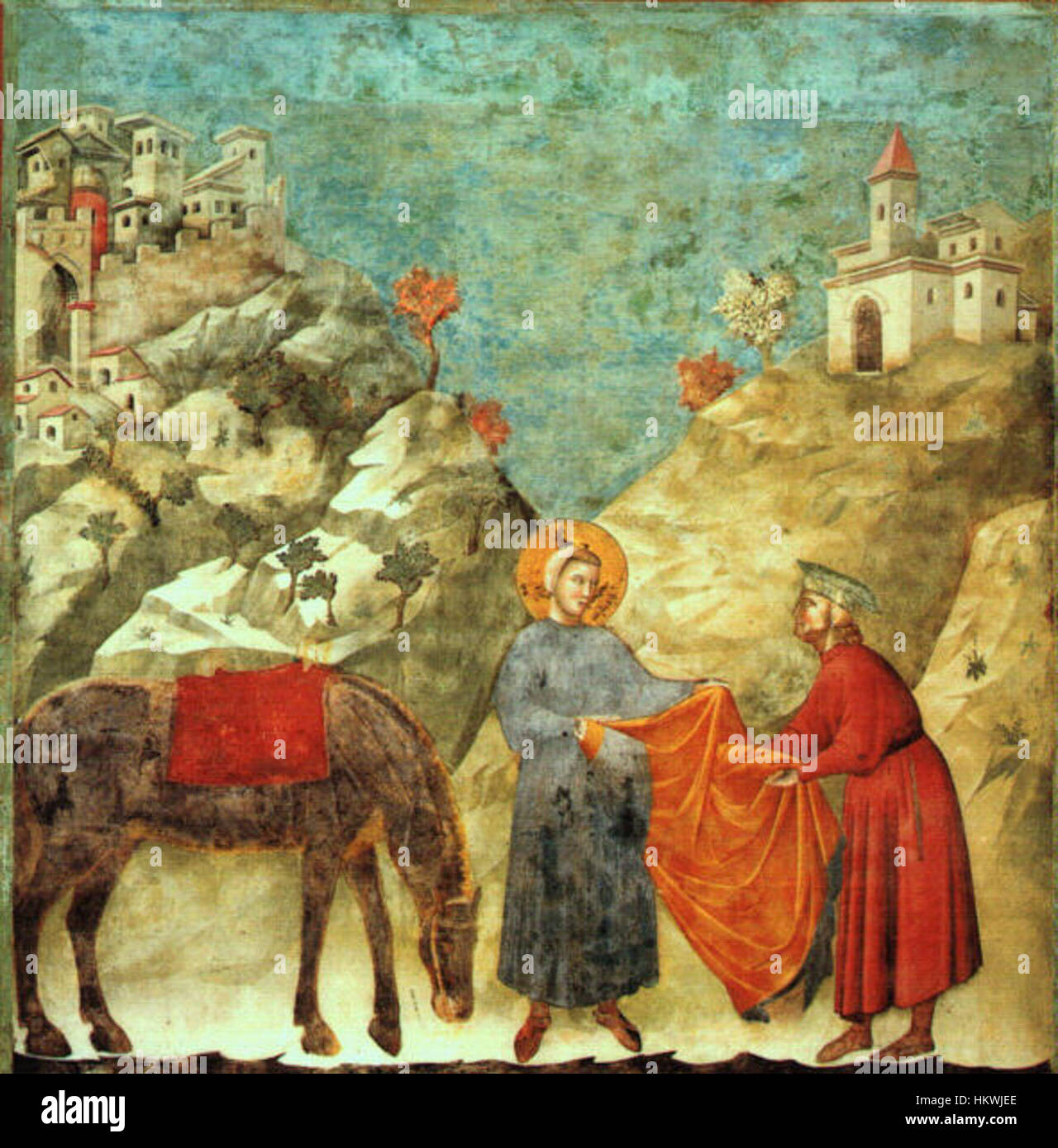 This fresco by Giotto depicts St. Francis of Assisi giving his mantle ...