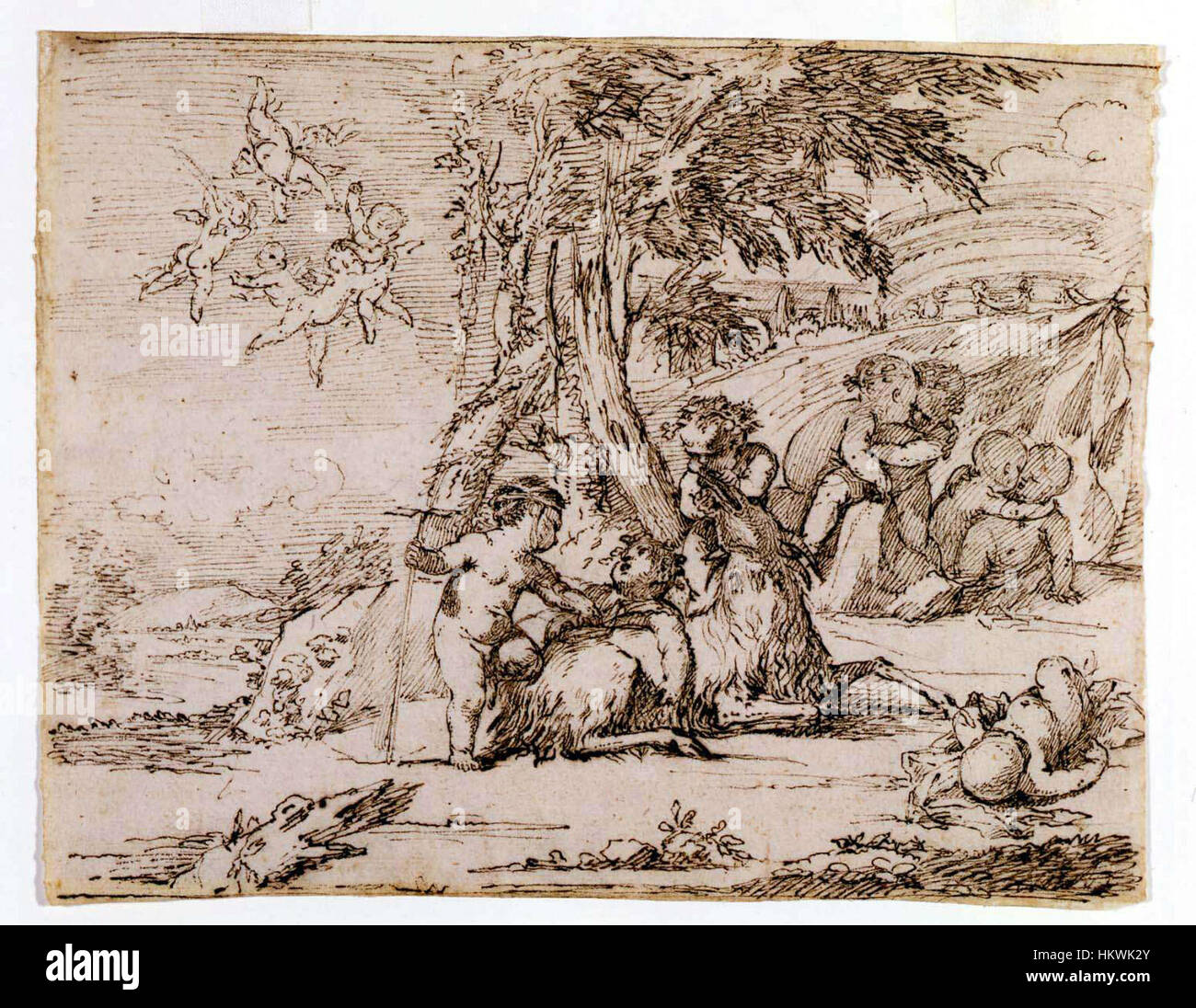 Giovanni Andrea Podesta Landscape with a Bacchanal of Putti and a