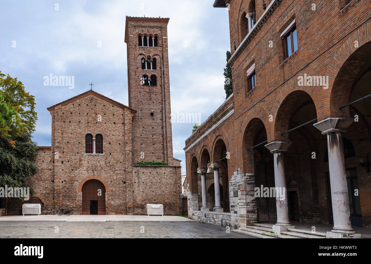 travel to Italy - front view of St Francis Basilica (Basilica of San Francesco) in Ravenna city Stock Photo