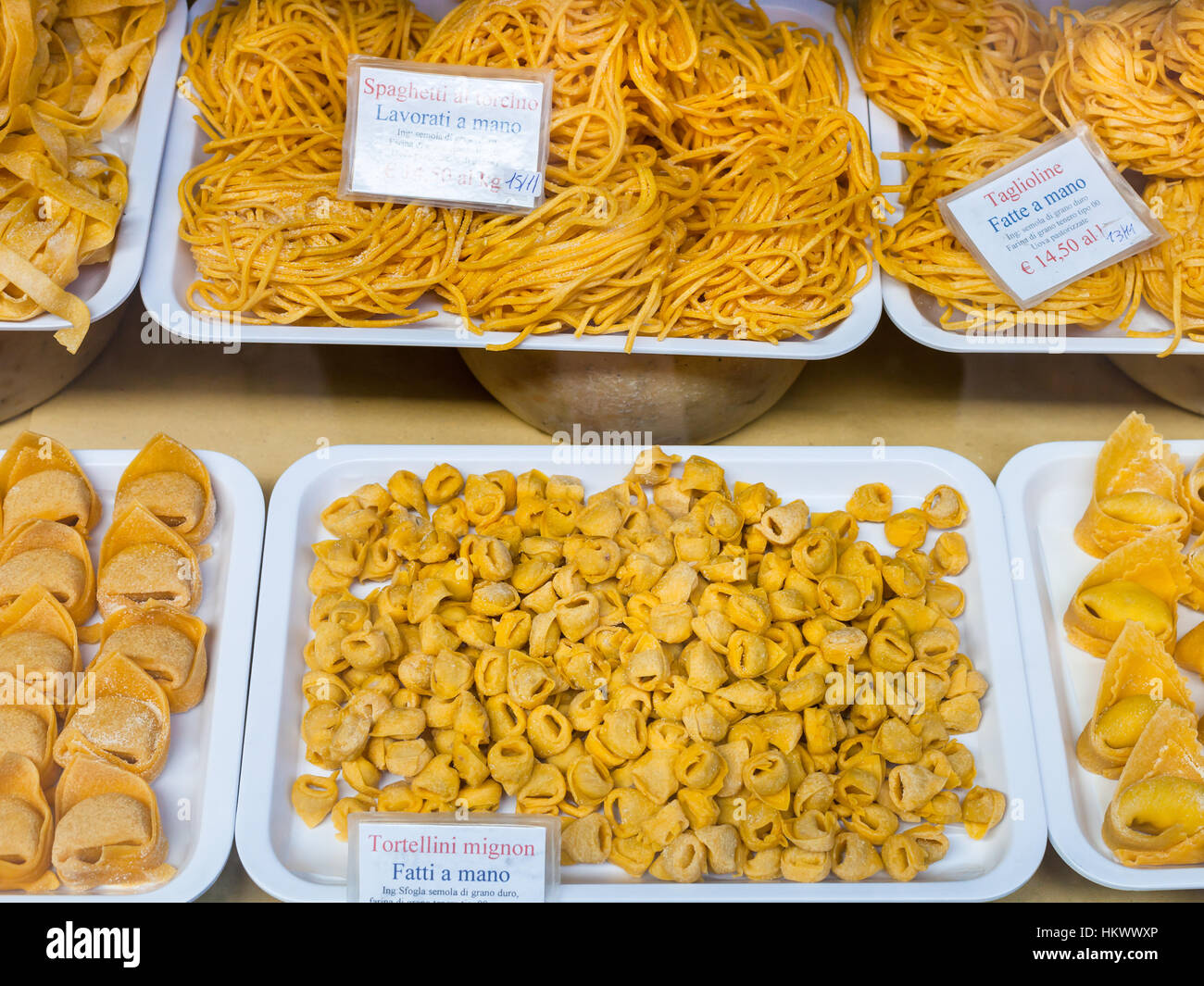 BOLOGNA, ITALY NOVEMBER 5, 2012 traditional local fresh pasta in small shop in Bologna city