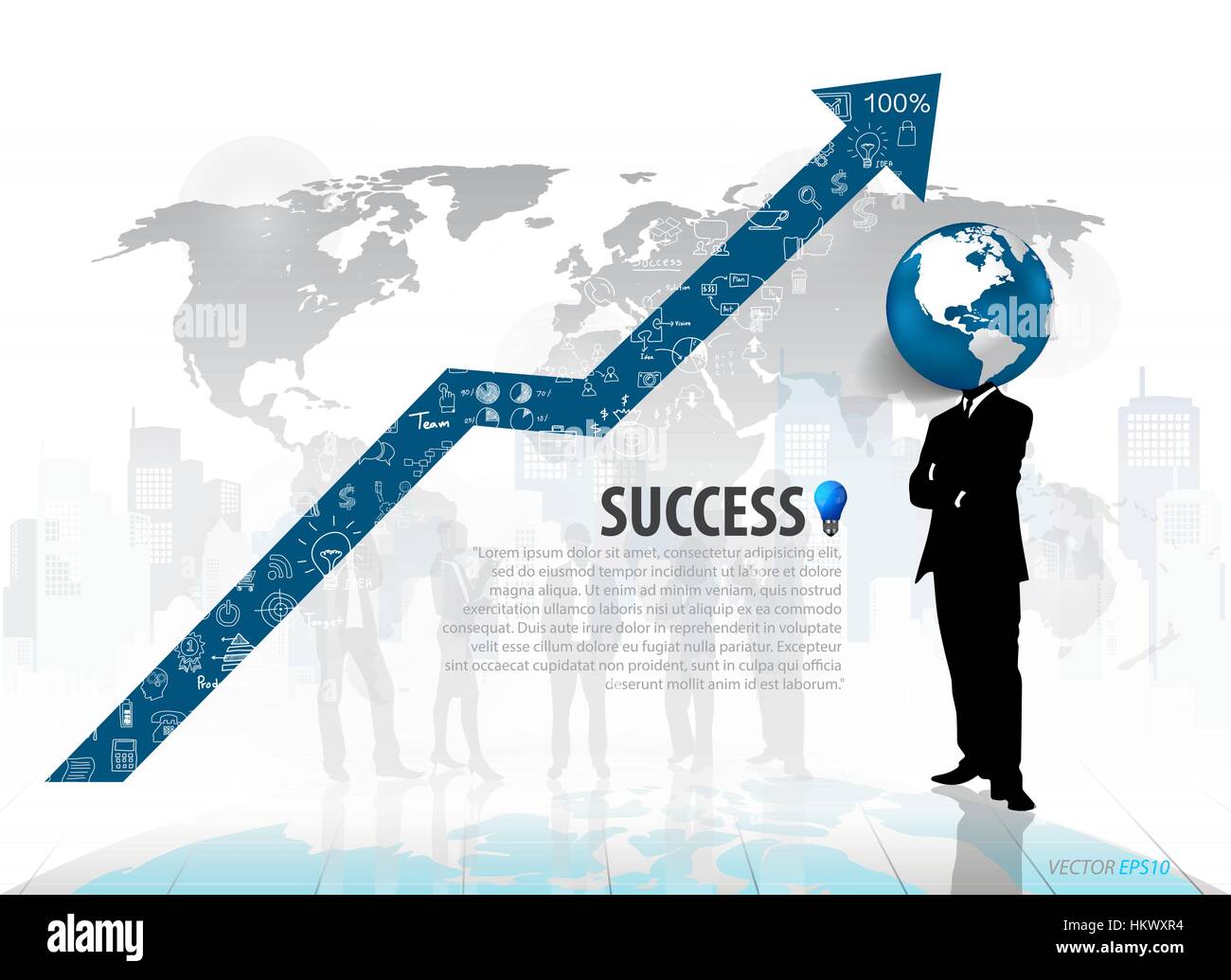 Globe headed man standing in abstract business background. Vector ...
