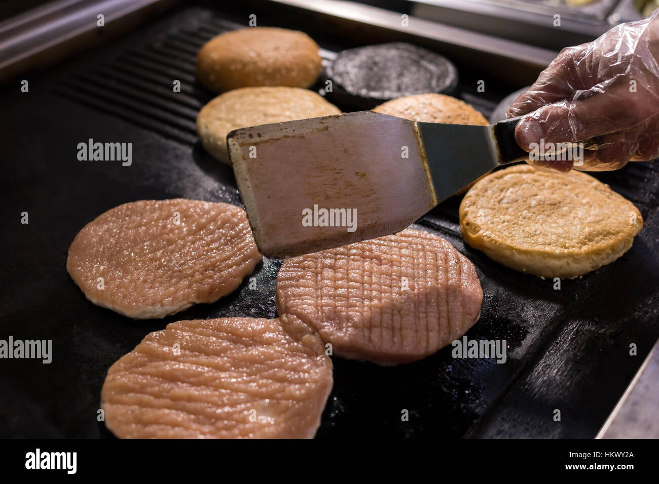 Raw burger meat on pan Stock Photo Alamy