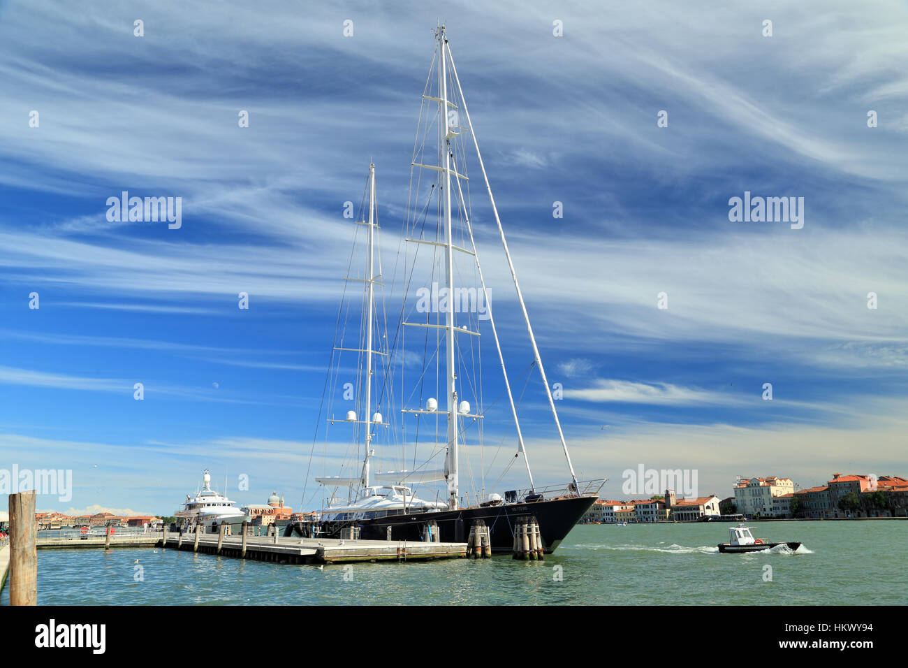 Sailing yacht Silvana, Cirrus clouds Stock Photo
