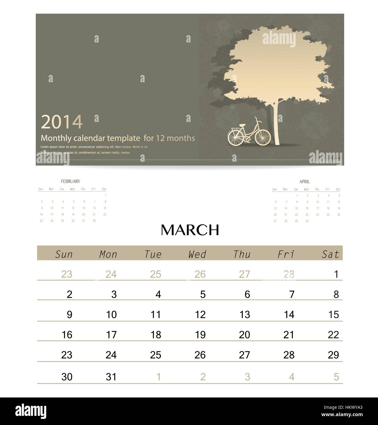 2014 calendar monthly calendar template for march vector illustration