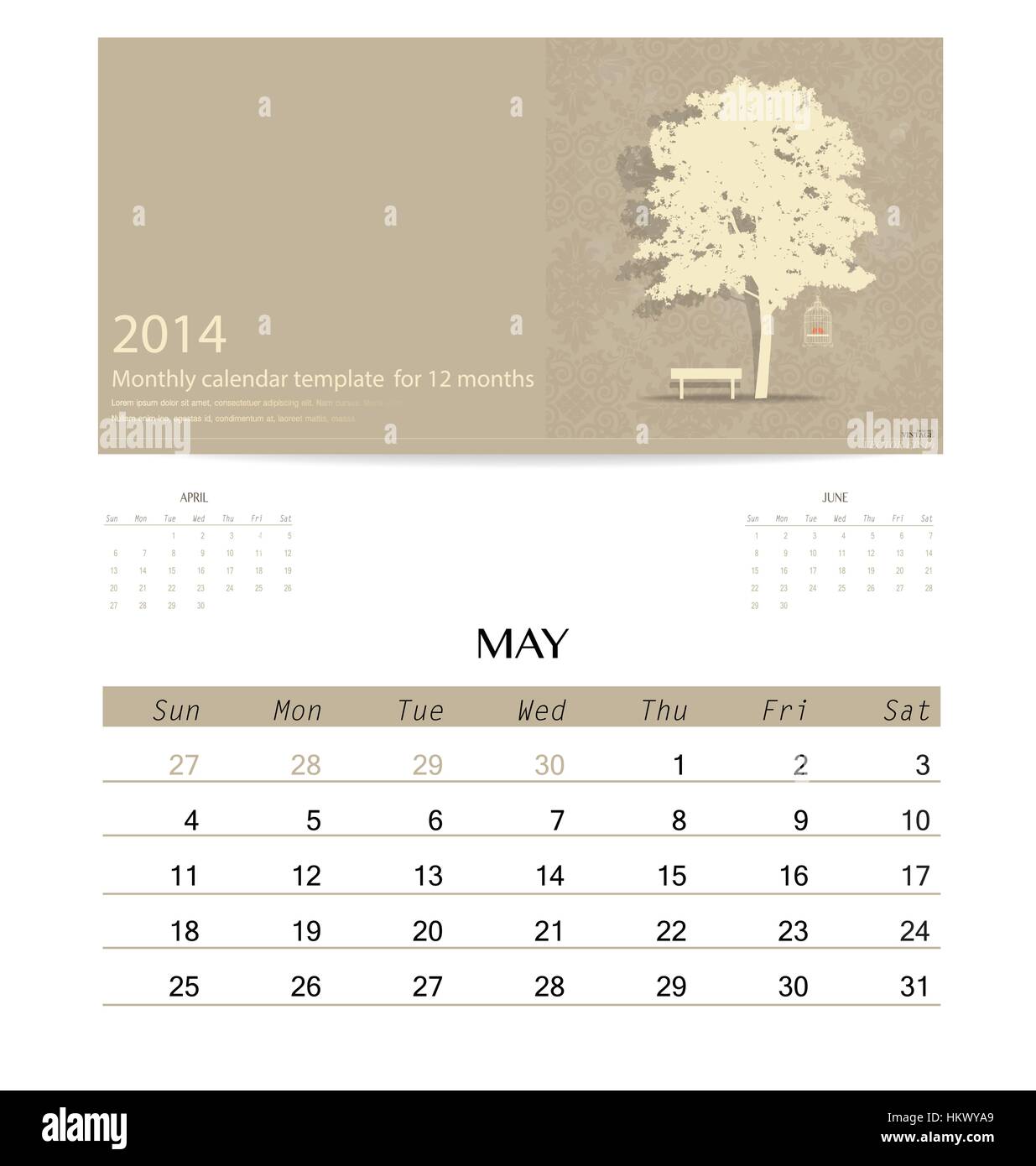 2014 calendar monthly calendar template for may vector illustration