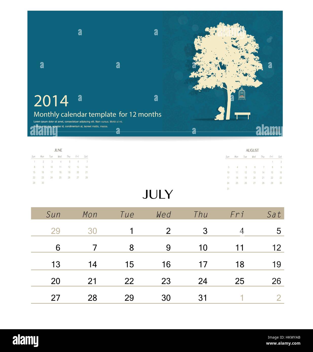 2014 calendar, monthly calendar template for July. Vector illustration ...
