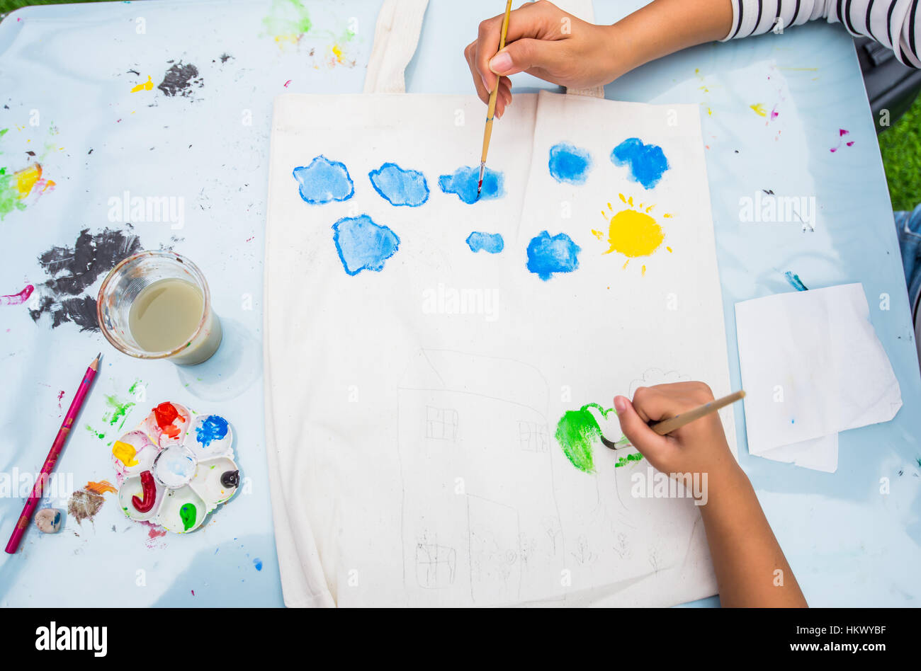 Mixing Water Colors in a painting Class Stock Photo Alamy