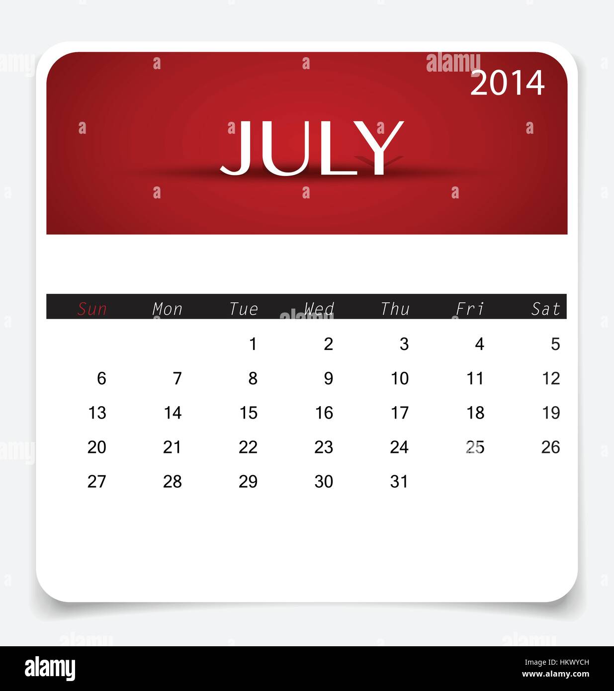 Simple 2014 calendar, July. Vector illustration Stock Vector Image ...
