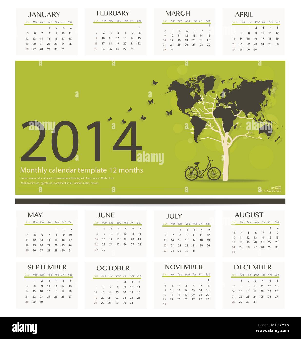 14 Calendar Tree Shaped World Map Design Vector Illustration Stock Vector Image Art Alamy