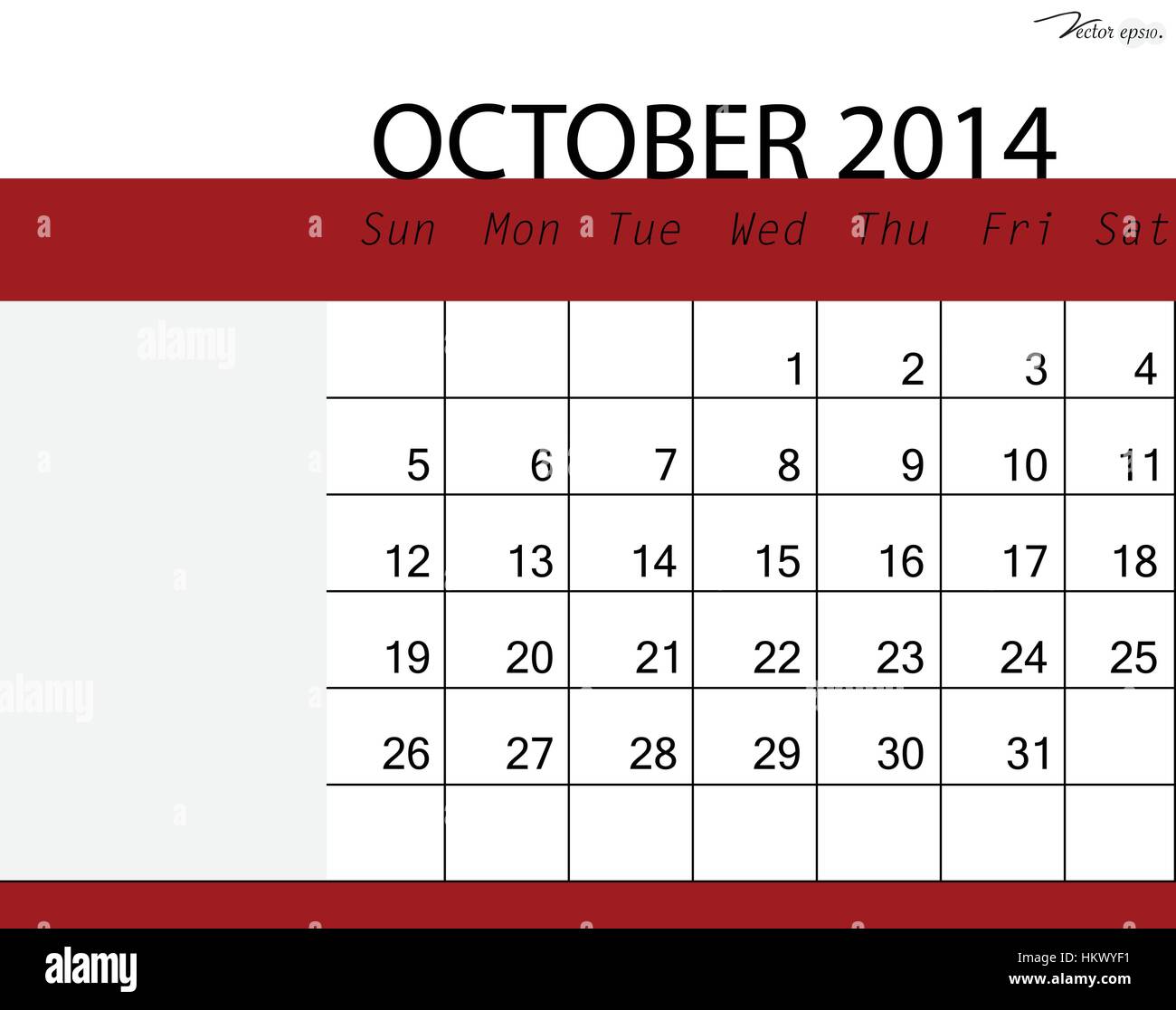 Simple 14 Calendar October Vector Illustration Stock Vector Image Art Alamy