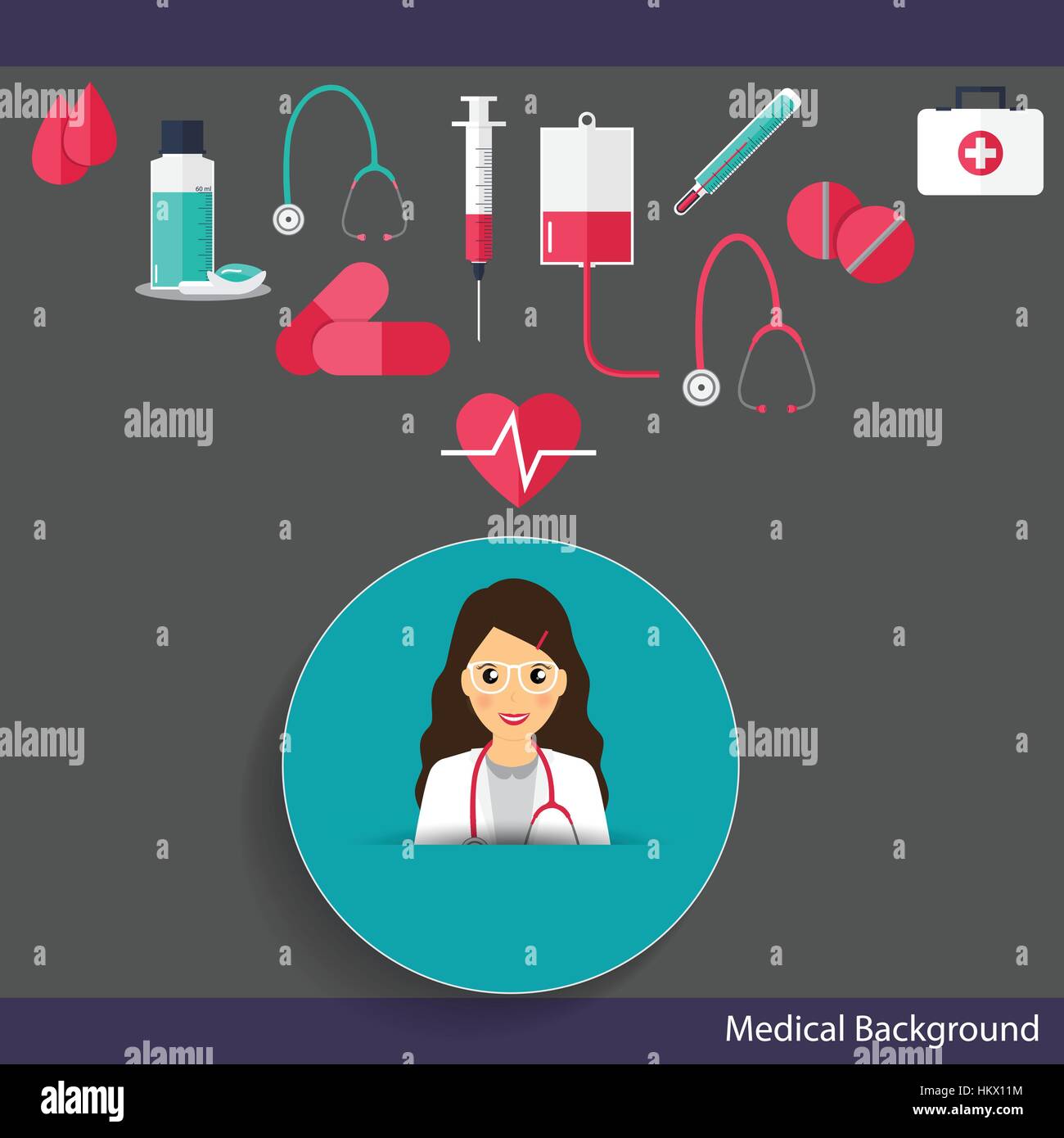 Medical background. Doctor with medicine and instruments. Vector ...