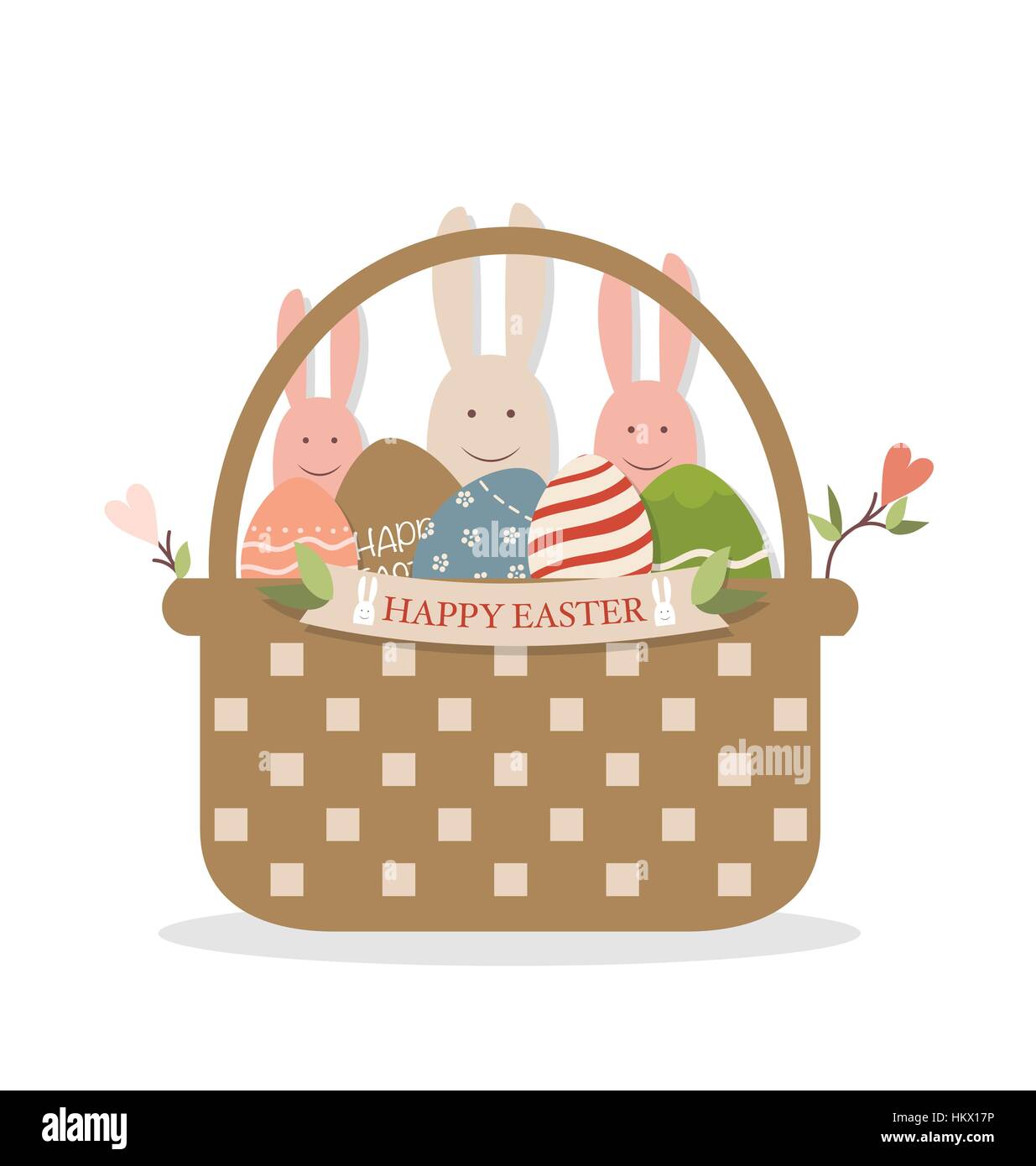 Happy easter cards with Easter bunnies and Easter eggs. Vector illustration. Stock Vector