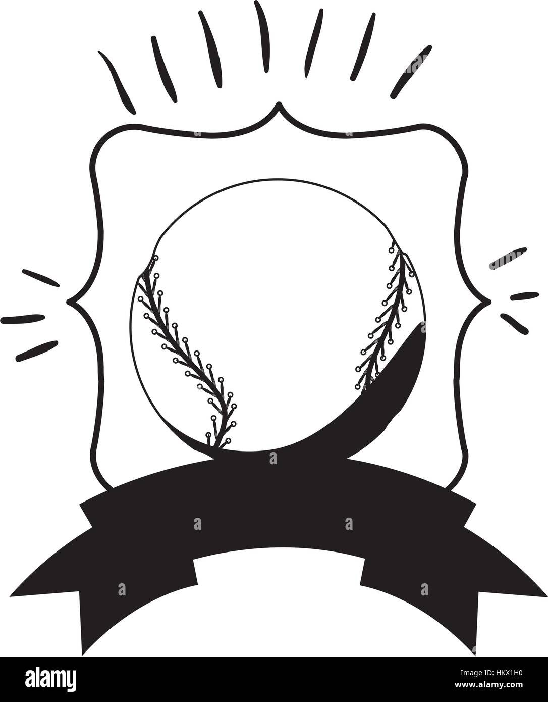 monochrome frame with baseball ball and ribbon vector illustration ...
