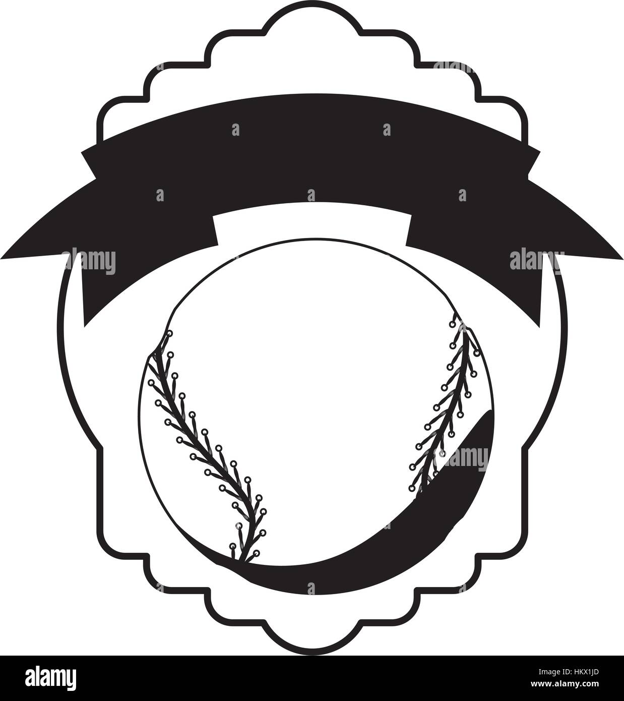 monochrome heraldic with baseball ball and ribbon vector illustration ...