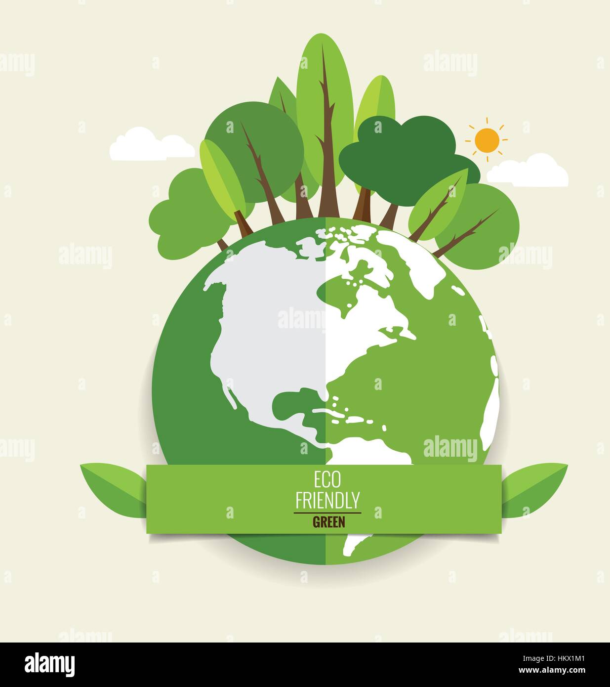 ECO FRIENDLY. Ecology concept with Green Eco Earth and Trees. Vector ...
