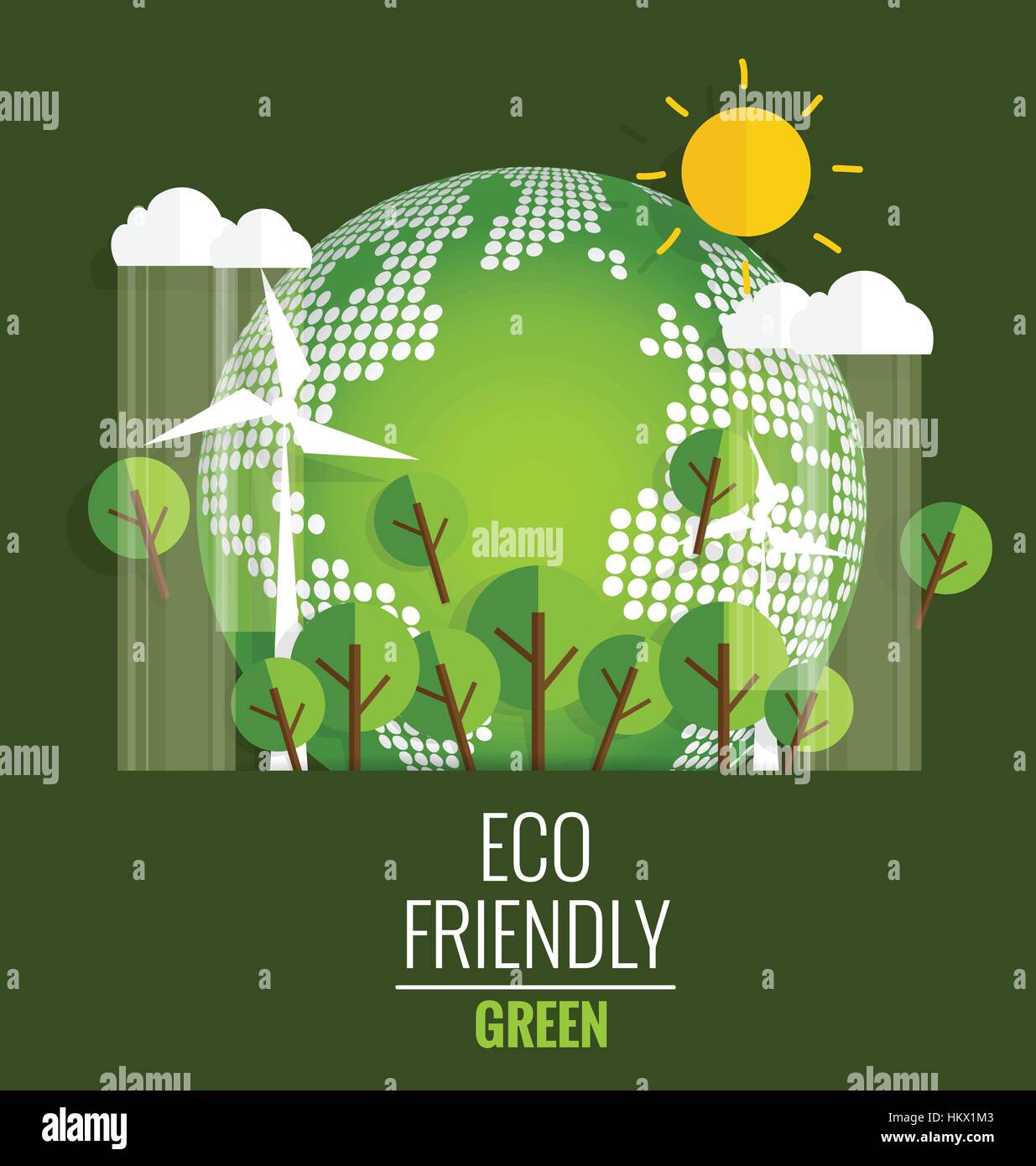 ECO FRIENDLY. Ecology concept with Green Eco Earth and Trees. Vector ...