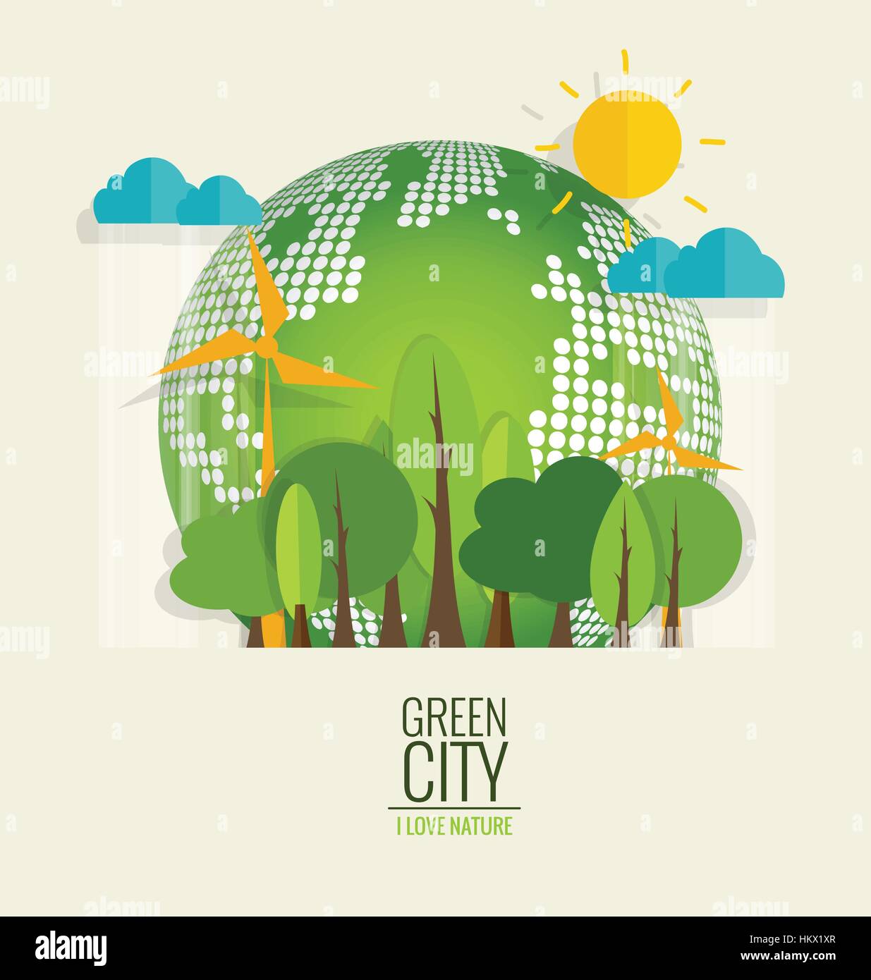 ECO FRIENDLY. Ecology concept with Green Eco Earth and Trees. Vector ...