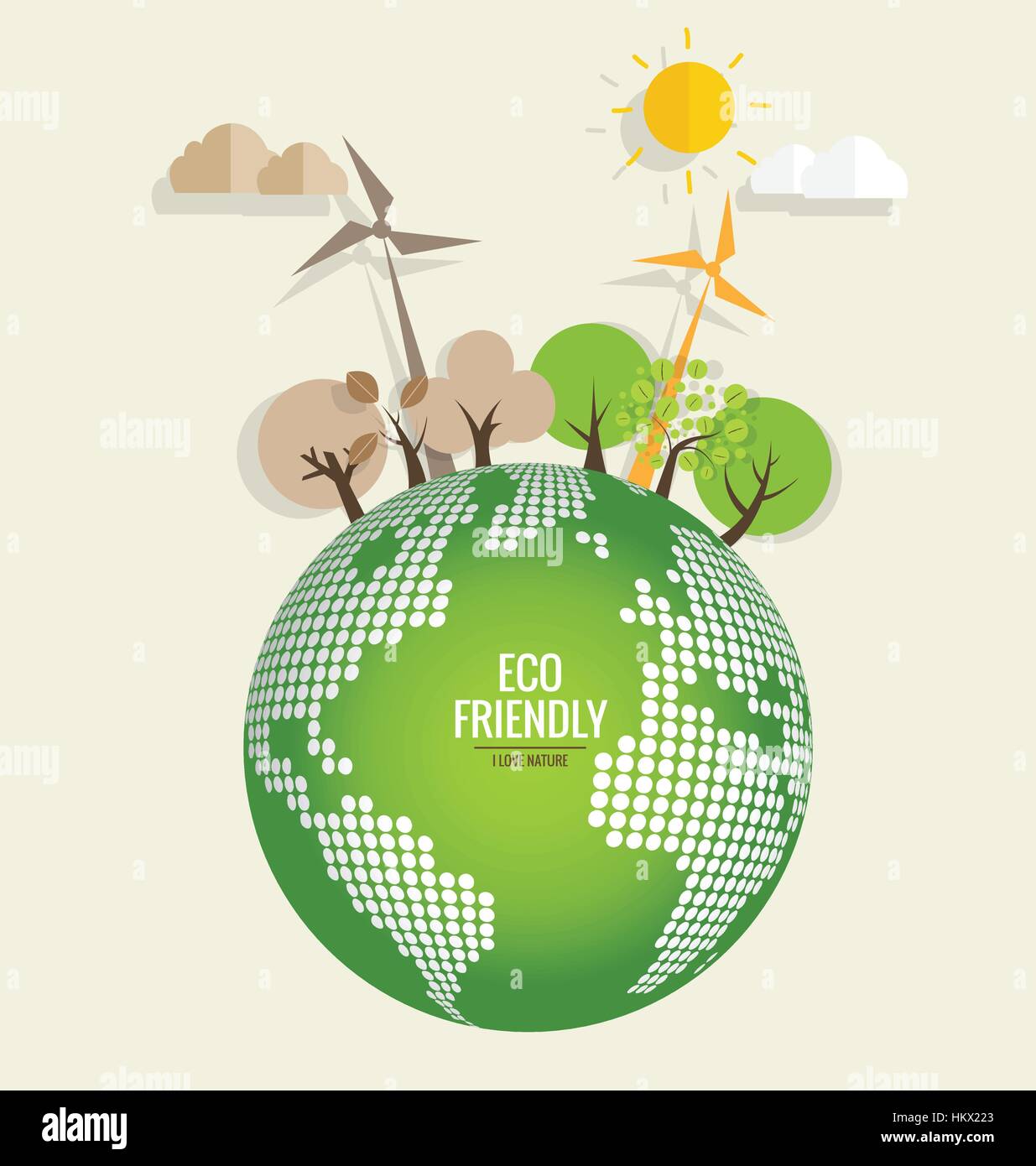 ECO FRIENDLY. Ecology concept with Green Eco Earth and Trees. Vector ...