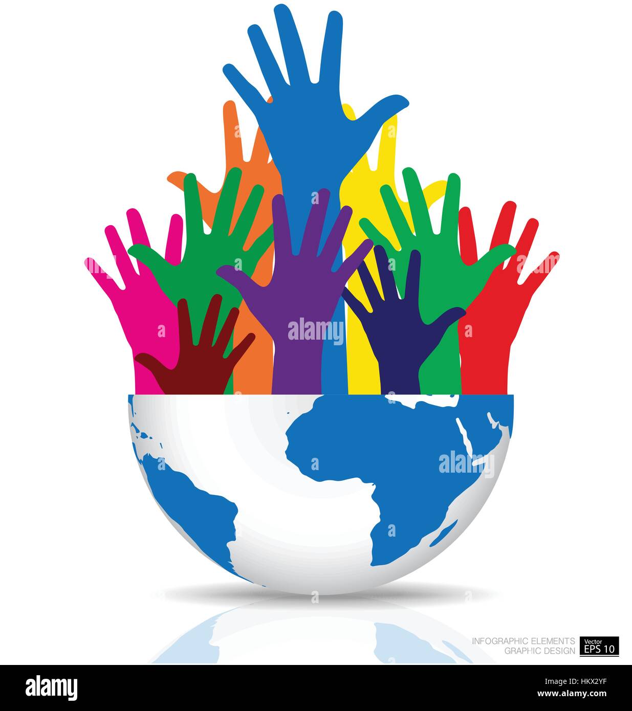 Colorful raised hands and globe. Vector illustration Stock Vector Image ...