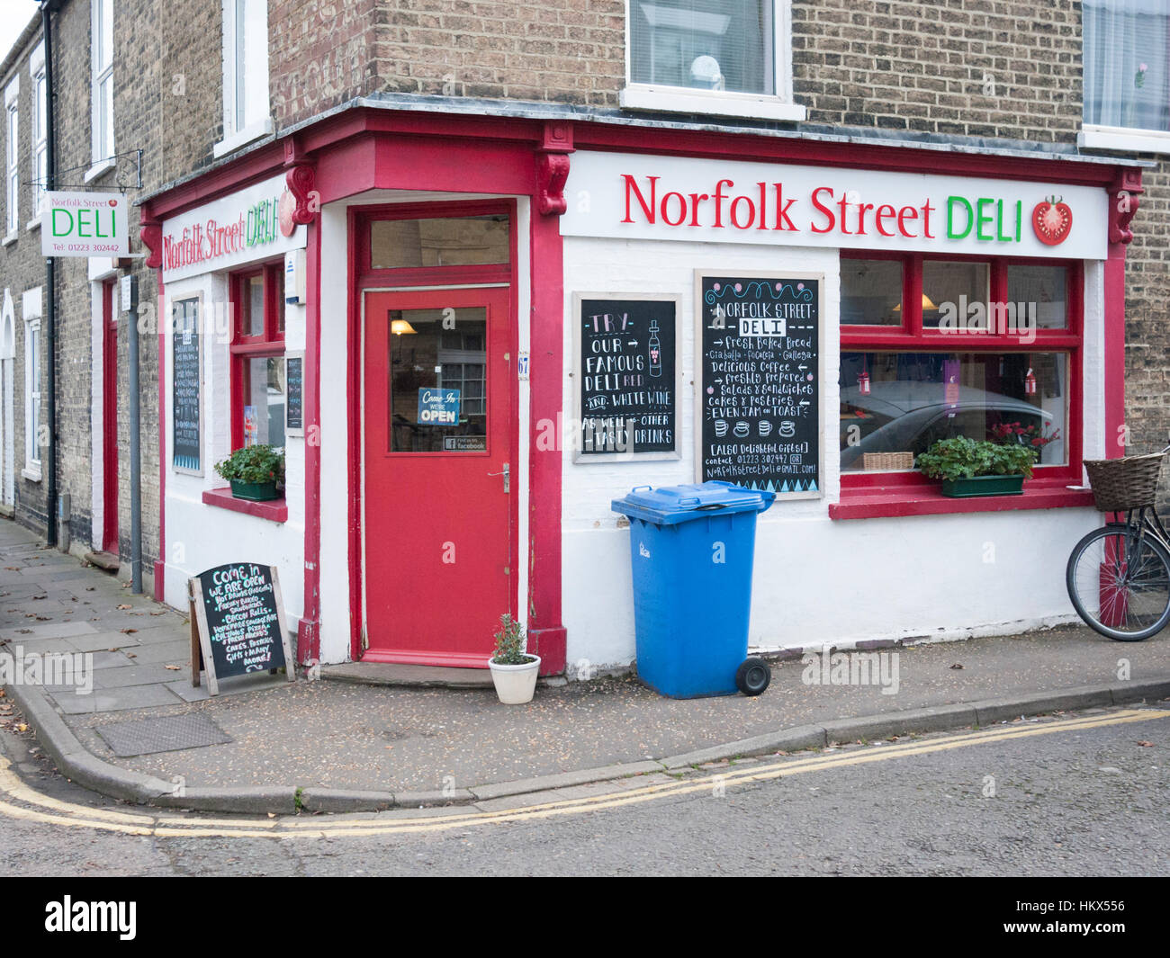The Norfolk Street Deli corner shop and cafe in Norfolk Street Cambridge UK Stock Photo