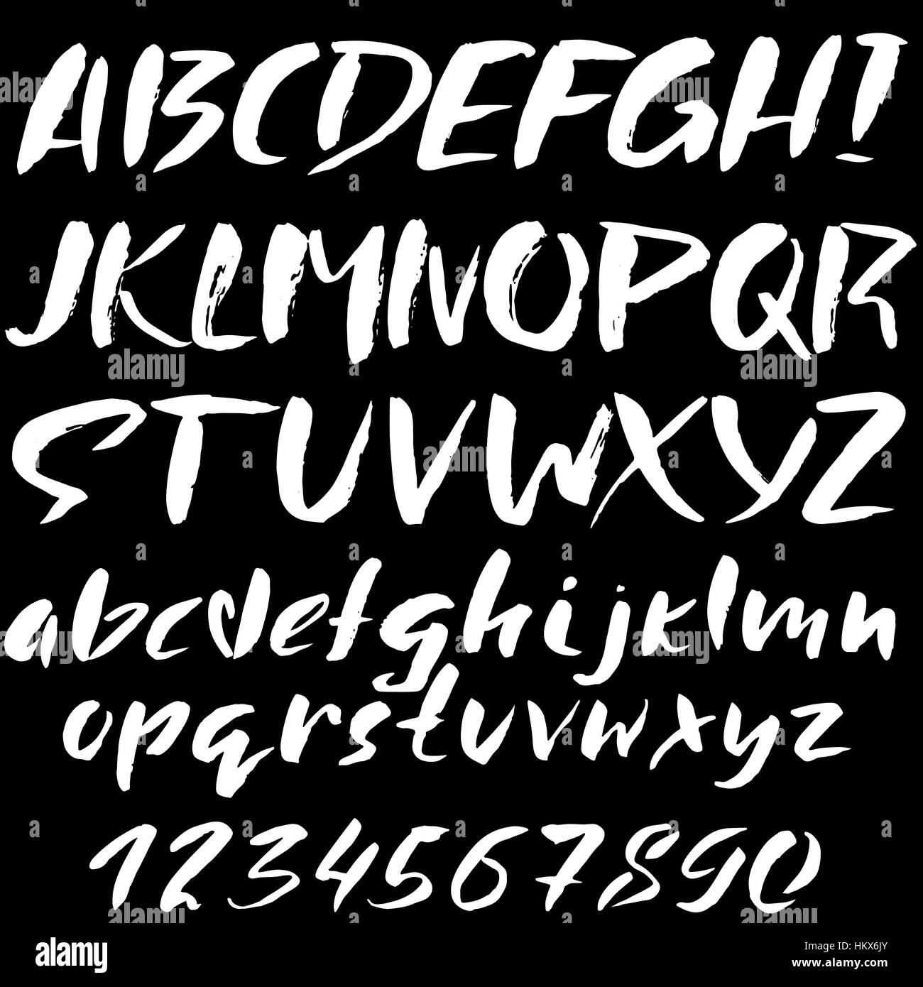 Hand drawn font made by dry brush strokes. Grunge style alphabet Stock ...