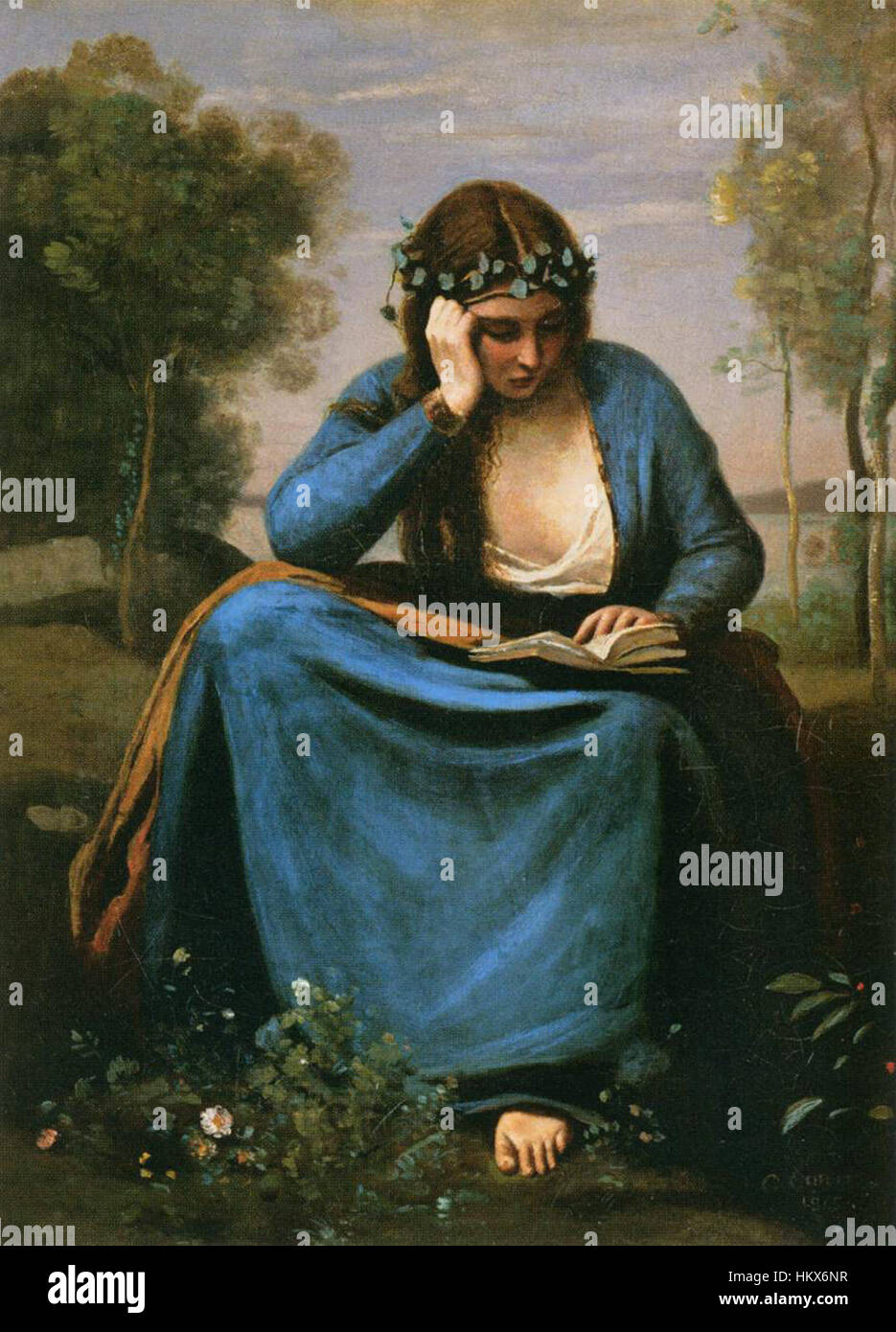 Corot Jean Baptiste Camille - the Reader Wreathed with Flowers