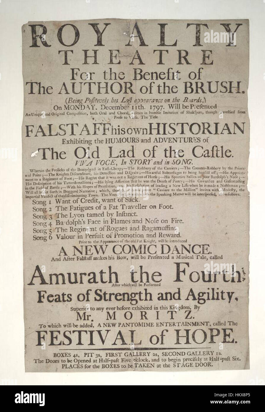 A historical poster from the Royalty Theatre, dated December 11, 1797 ...