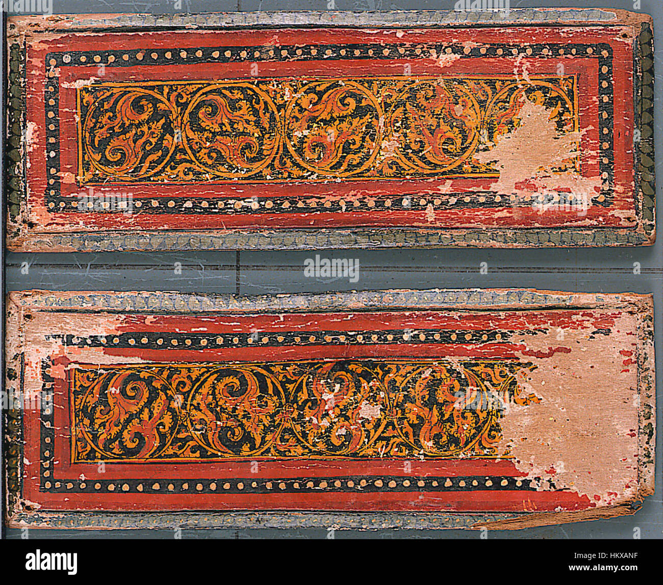 These paired book covers, part of the San Diego Museum of Art collection, depict scenes of Indian life, reflecting the art and culture of the Indian subcontinent. The covers are representative of the vibrant colors and intricate designs typical in Indian artwork. Stock Photo