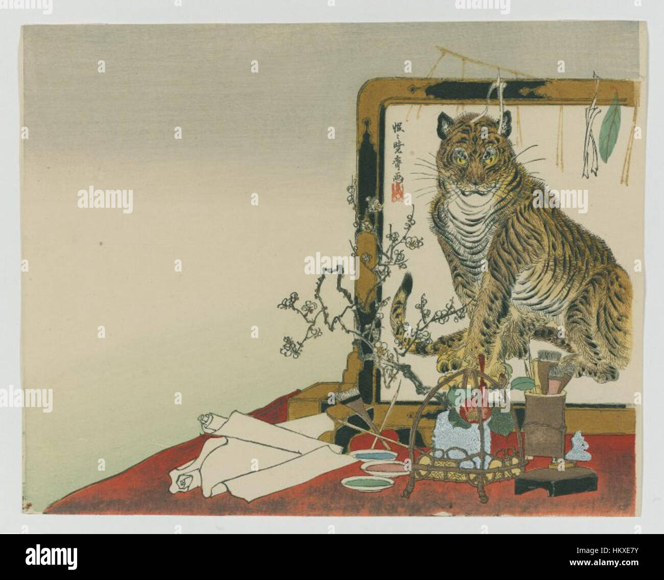 Brooklyn Museum - Standing Screen (Tsuitate) of a Tiger - Kawanabe Kyosai - overall Stock Photo