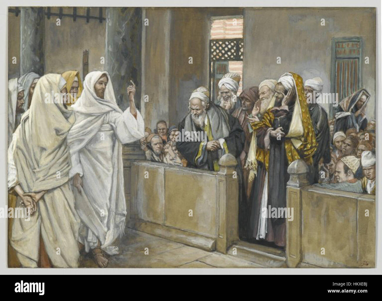 Brooklyn Museum - The Chief Priests Ask Jesus by What Right Does He Act in This Way - James Tissot Stock Photo