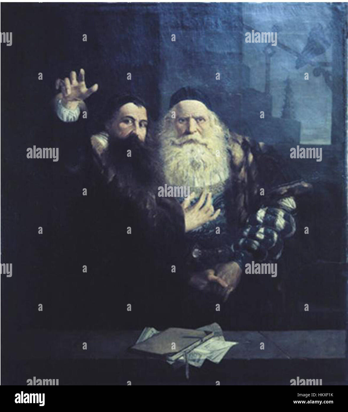 Brozik, Vaclav - J.A. Komensky se louci s Karlem starsim ze Zerotina (1873) Stock Photo