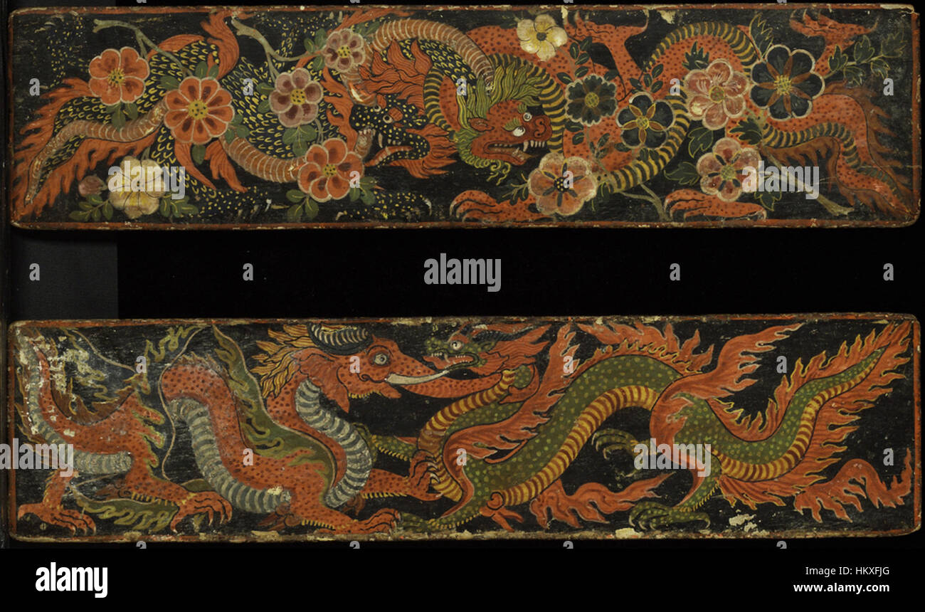 These Buddhist manuscript covers from India are part of the San Diego Museum of Art collection. The covers, dating back to ancient times, reflect the intricate artistry of traditional Buddhist manuscripts. Stock Photo