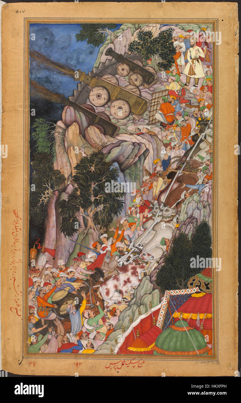 Bullocks dragging siegeguns up hill during the attack on Ranthambhor