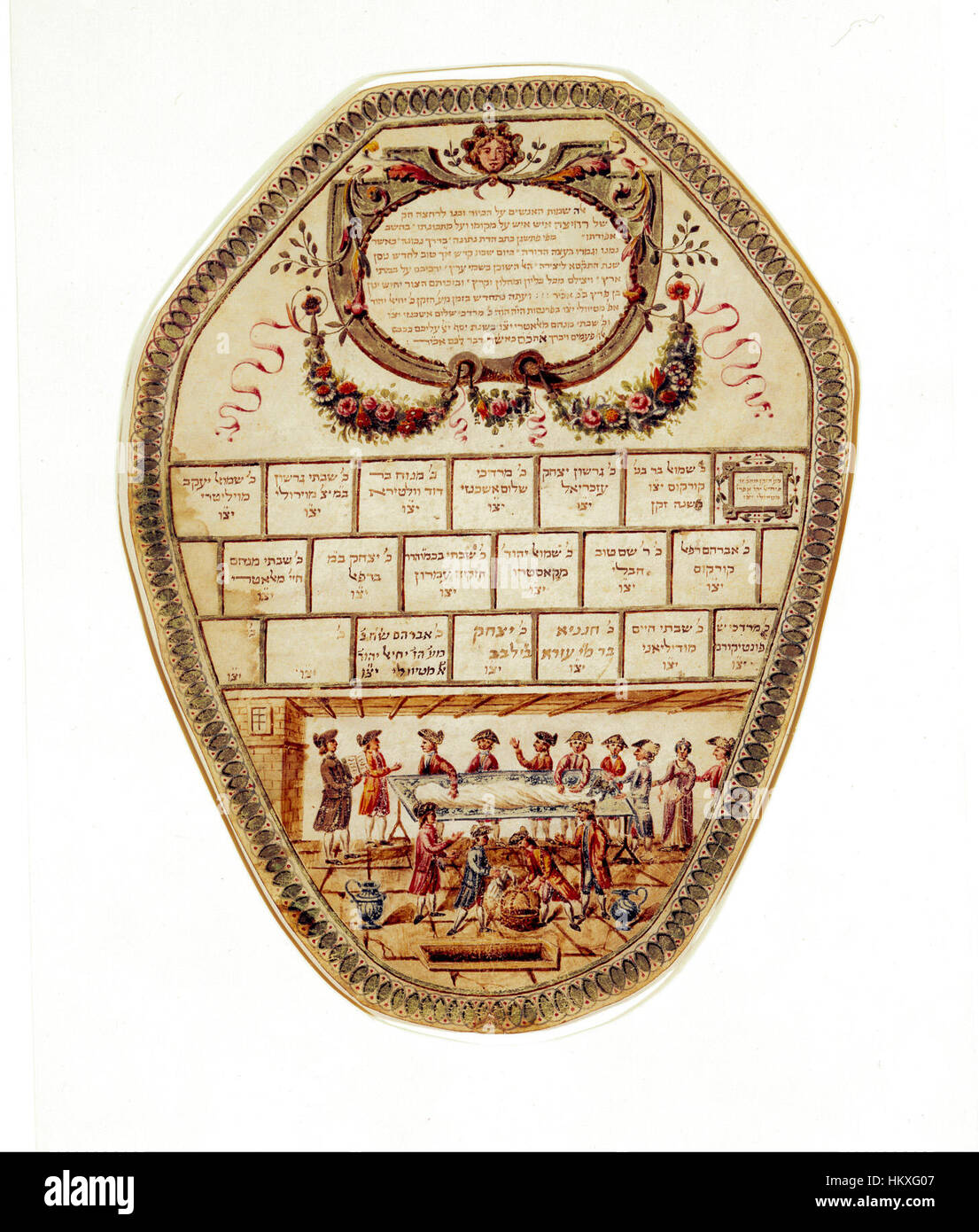 Burial society plaque with depiction of the preparations for burial