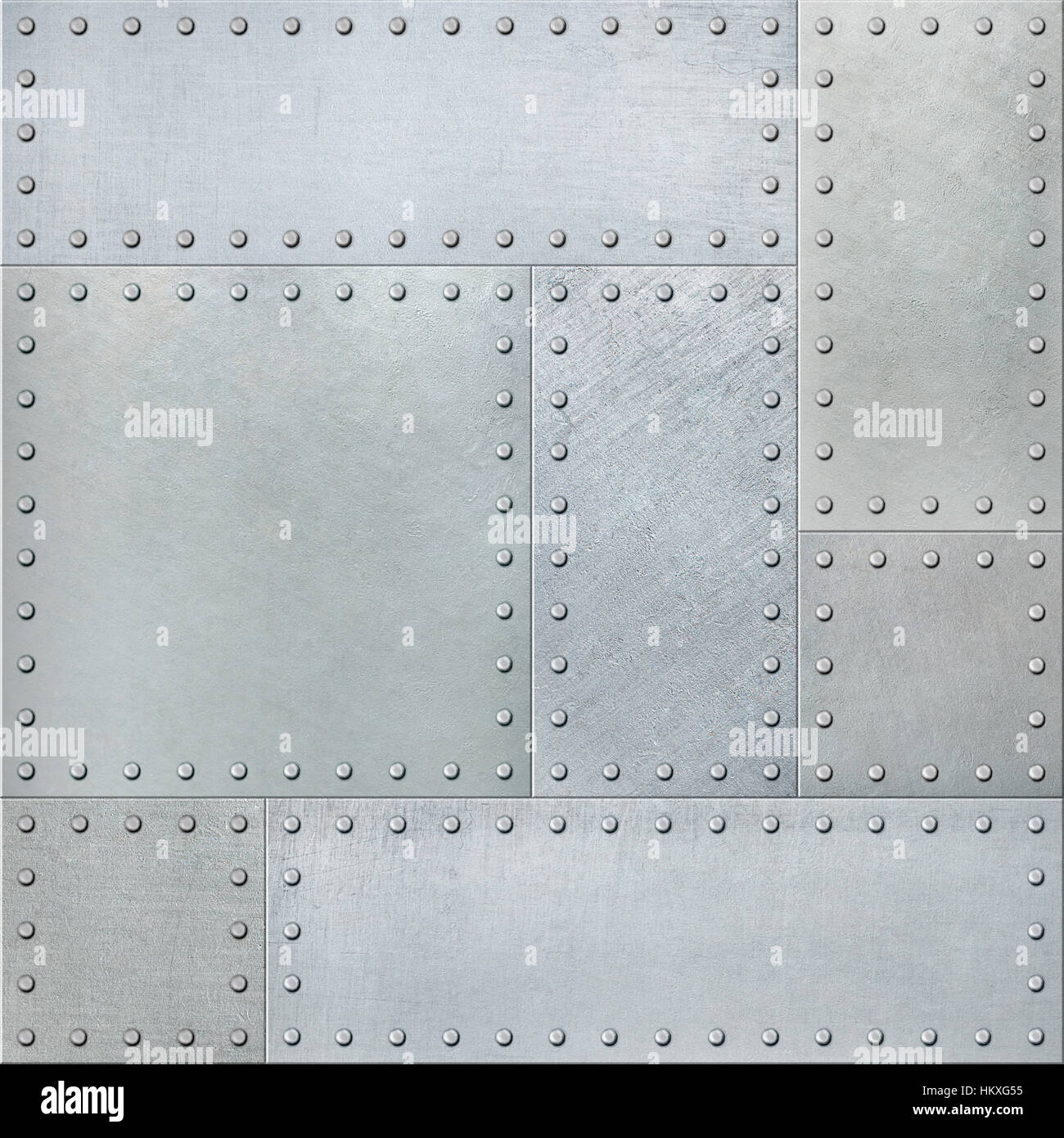 Metal plates with rivets seamless background or texture Stock Photo