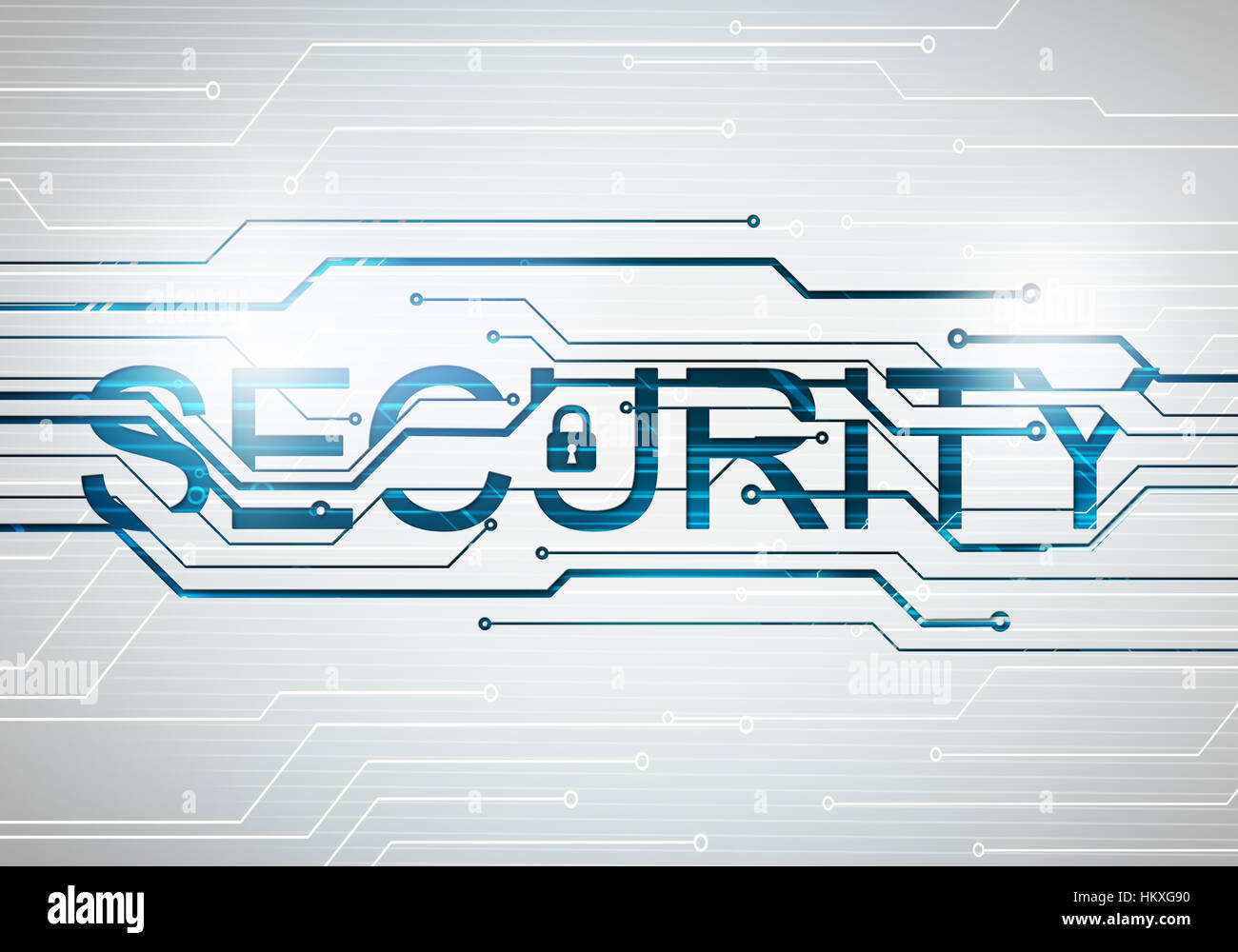 Abstract digital concept of internet security and safety on circuit microchip background. For branding, graphic design, wallpaper. Stock Photo