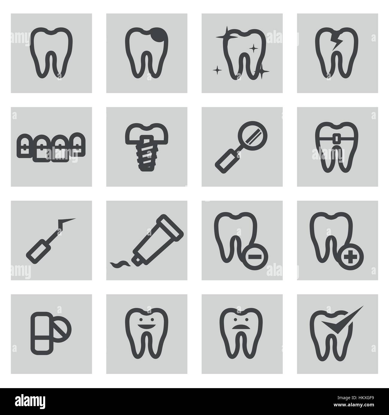 Vector line teeth icons set on grey background Stock Vector Image & Art ...