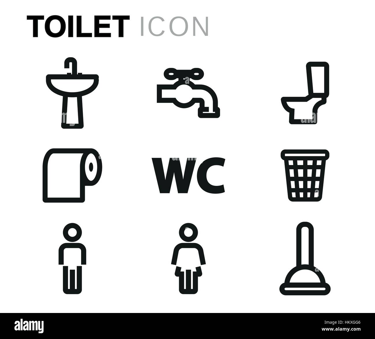 Vector Line Toilet Icons Set On White Background Stock Vector Image Art Alamy