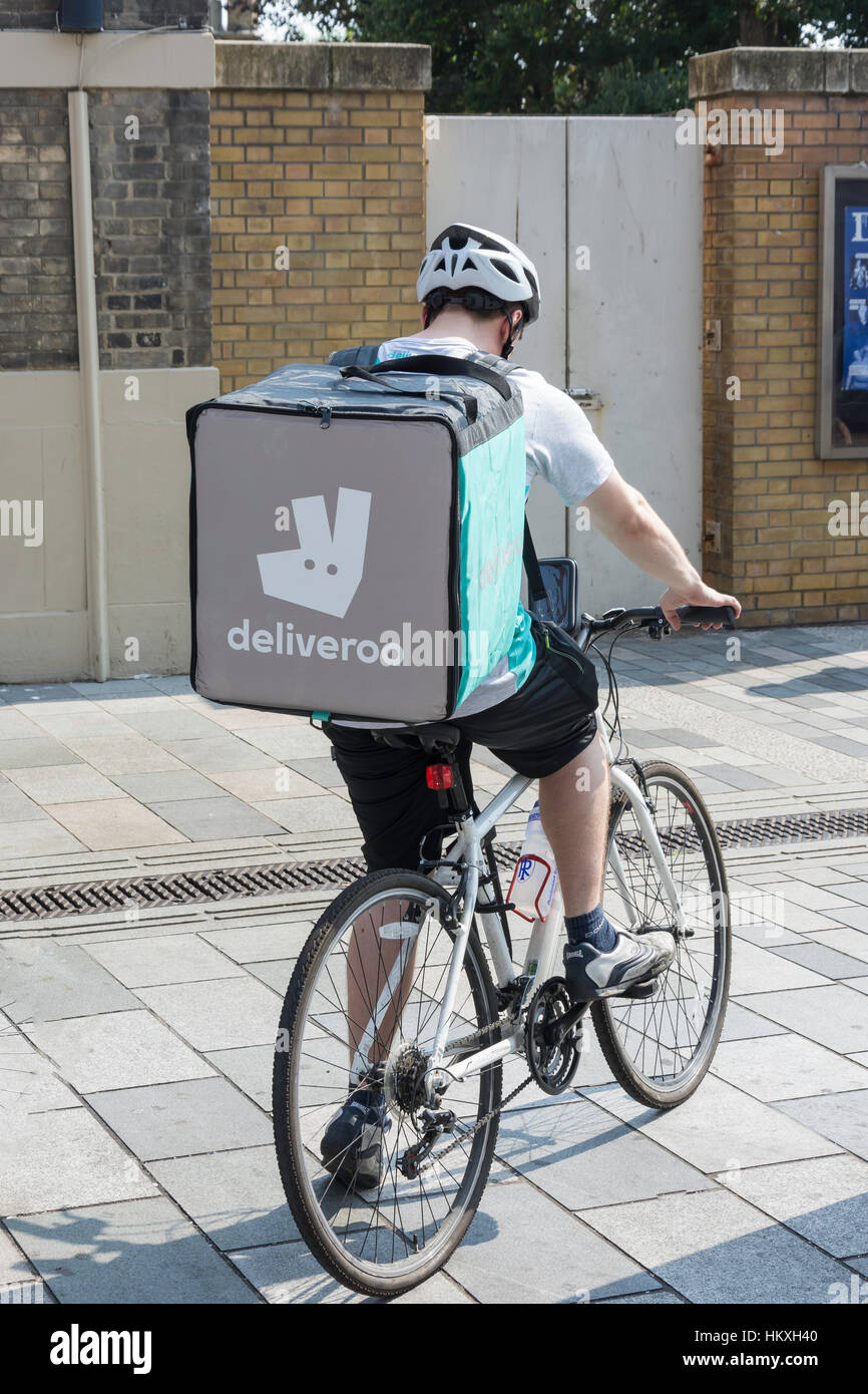 Deliveroo cyclist, New Road, Brighton, East Sussex, England, United Kingdom Stock Photo