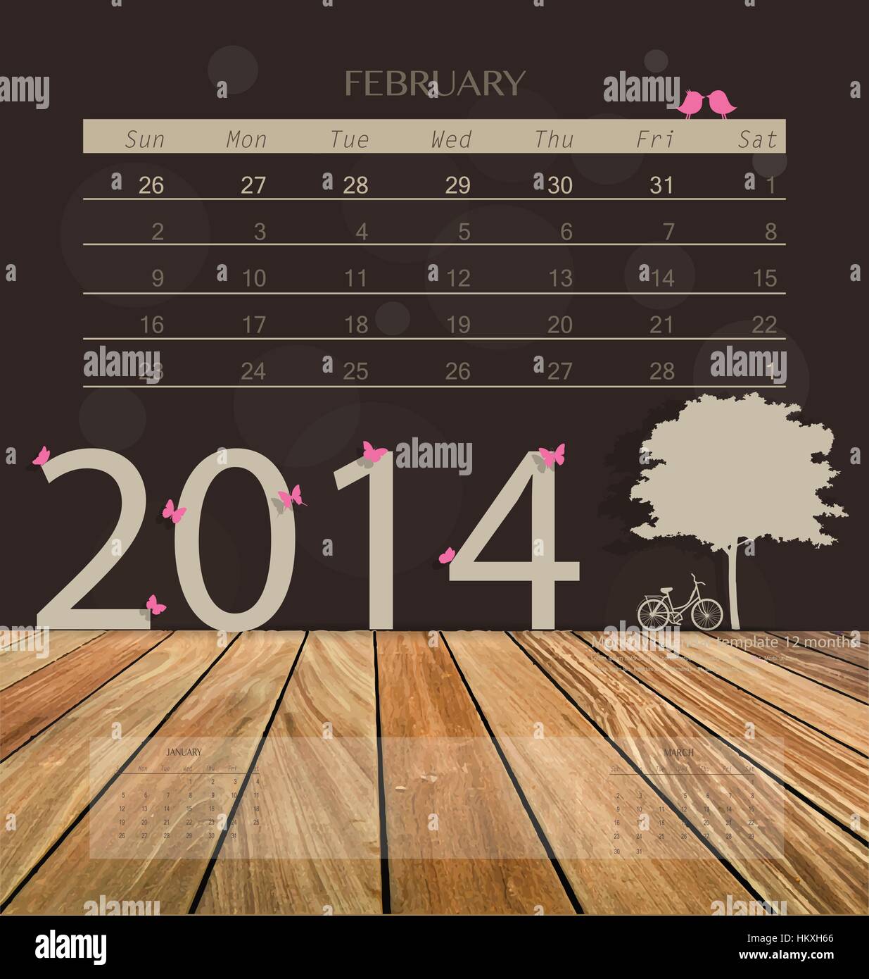 2014 calendar monthly calendar template for february vector
