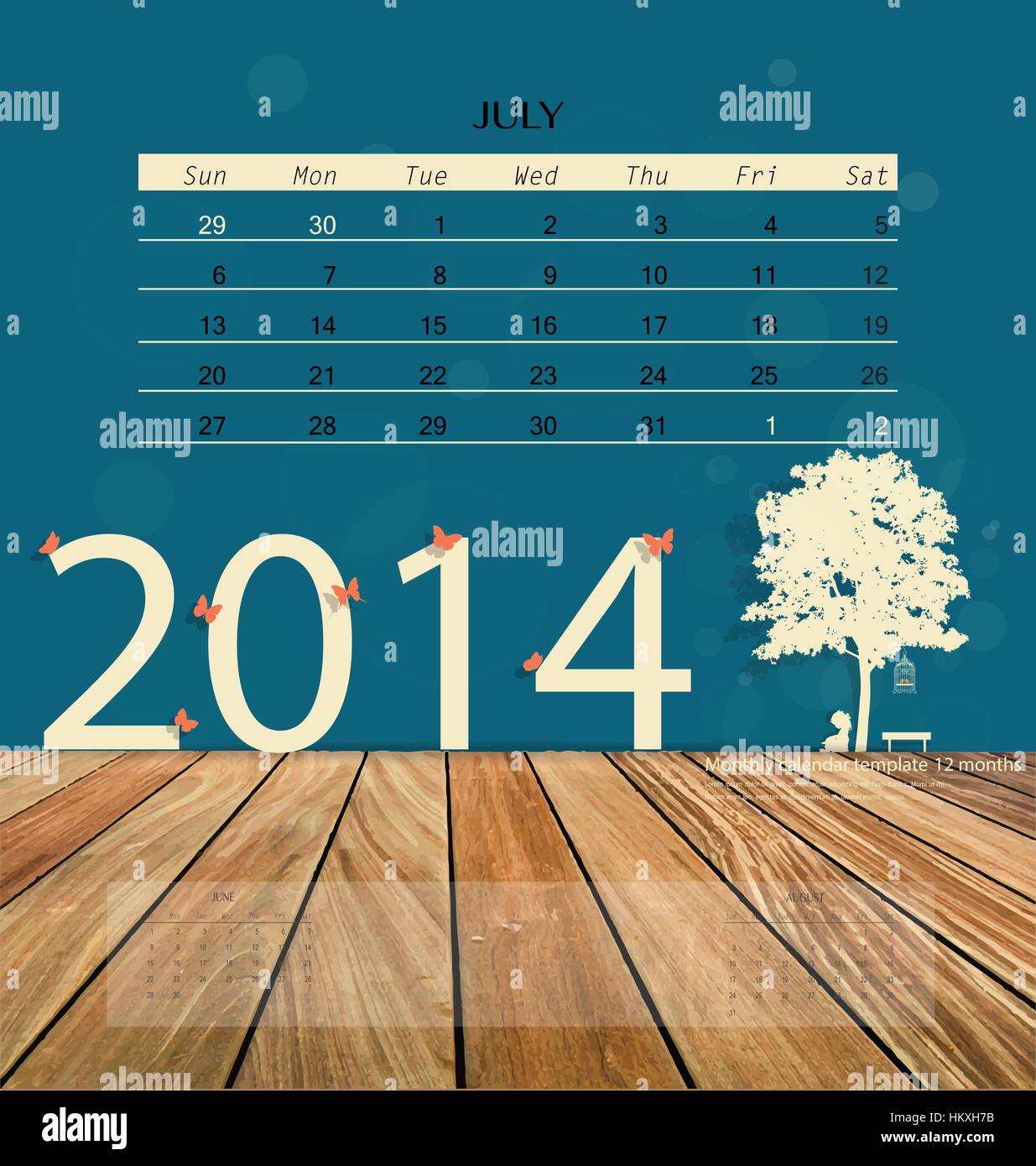 2014 calendar, monthly calendar template for July. Vector illustration ...