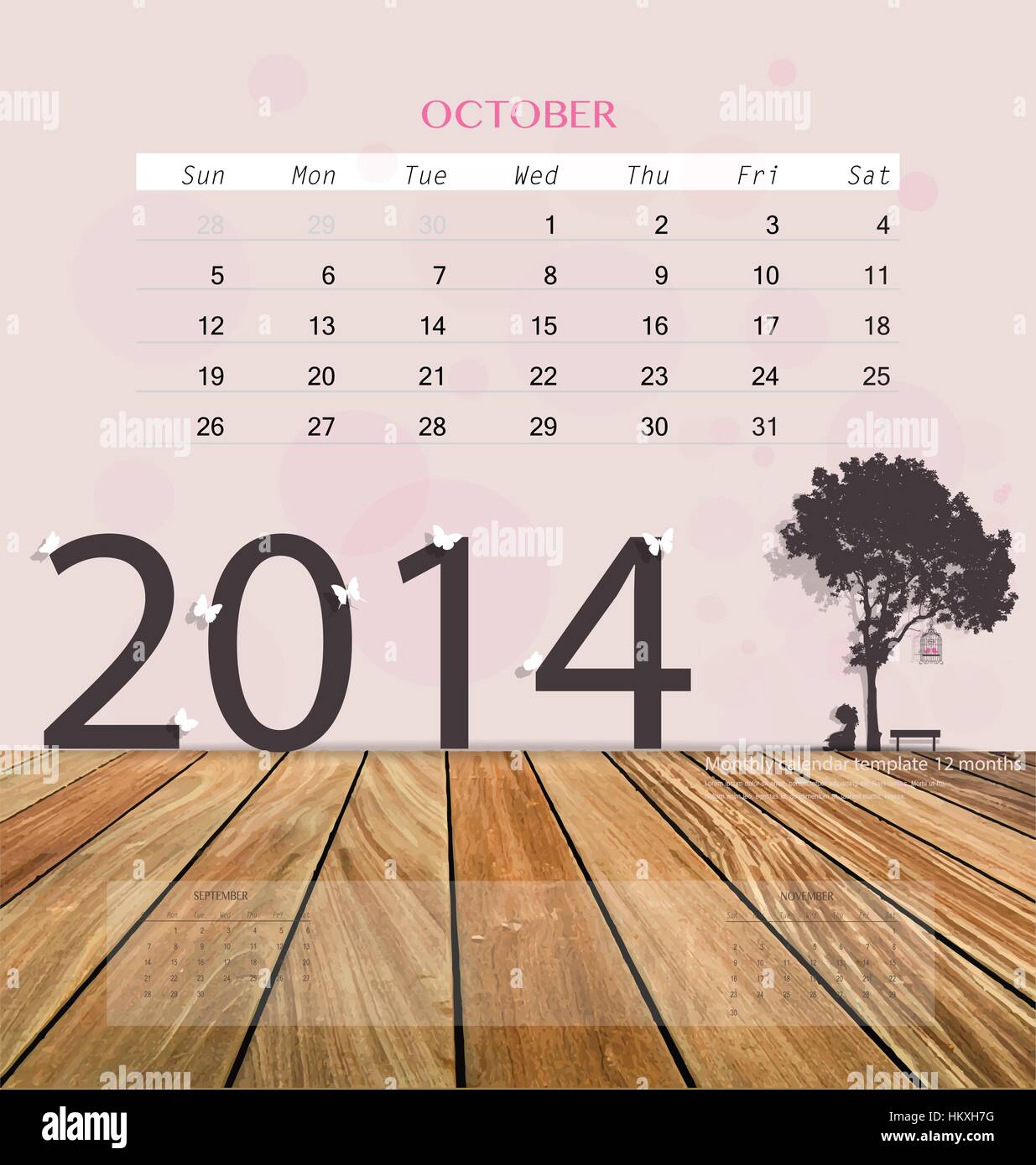 2014 calendar, monthly calendar template for October. Vector ...