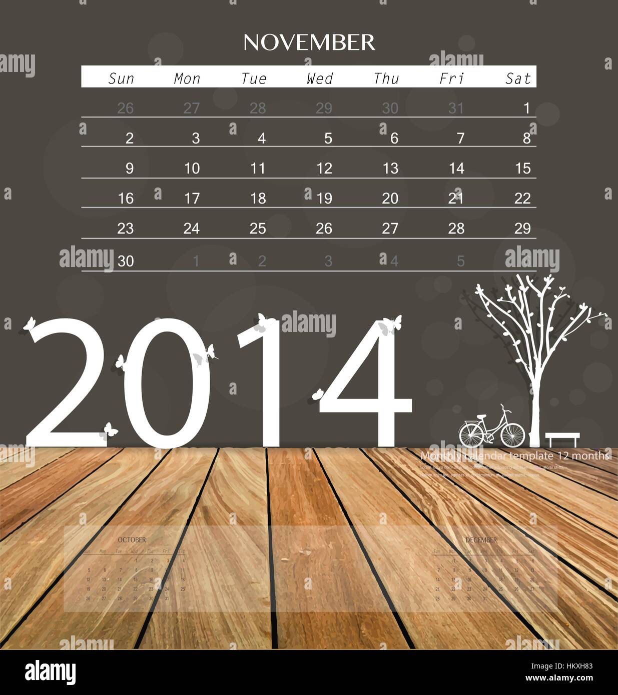 2014 calendar monthly calendar template for november vector