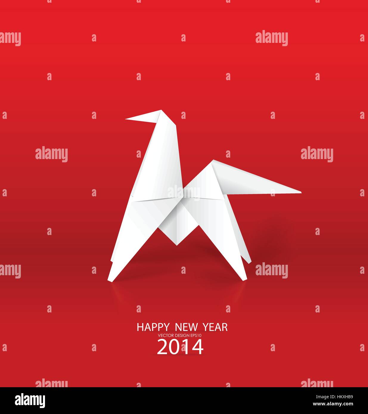2014 Happy New Year greeting card, origami paper horse design. Vector illustration. Stock Vector